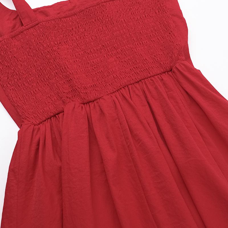 Vestido largo de tirantes fruncido con escote cuadrado 