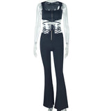 Ensemble pantalon uni à col carré et fermeture éclair à nouer soi-même 