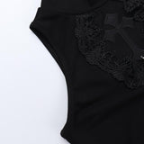 Vestido mini con cuello alto, guantes fruncidos y estampado cruzado 