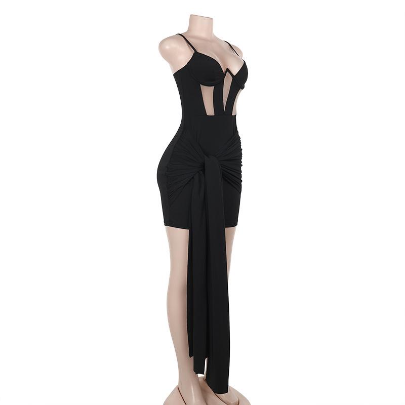 Vestido mini camisola sin espalda de malla fruncida 