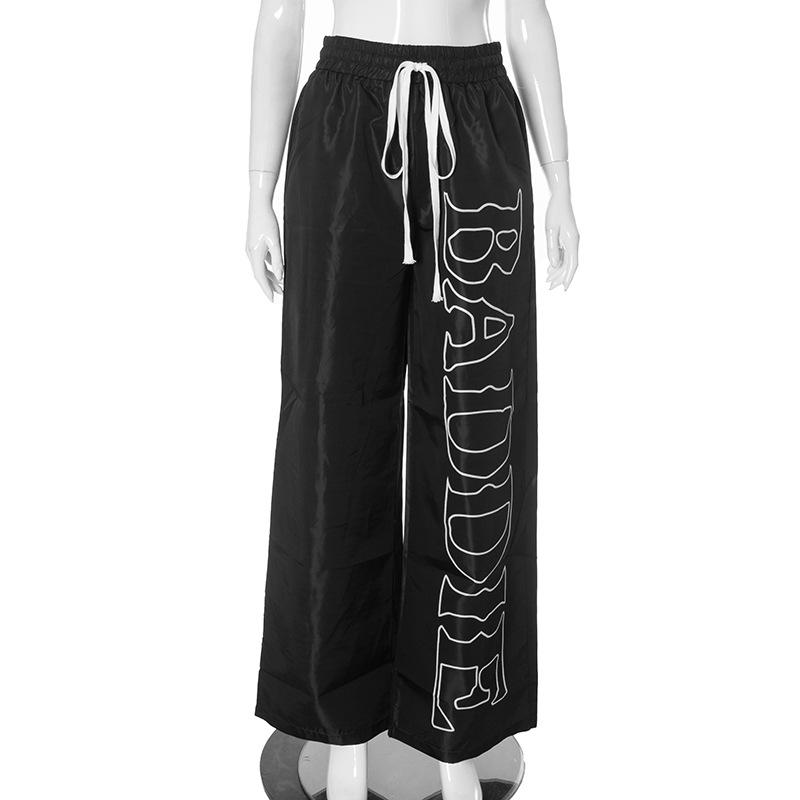Pantalon taille moyenne avec cordon de serrage et imprimé lettre à nouer soi-même, poches 