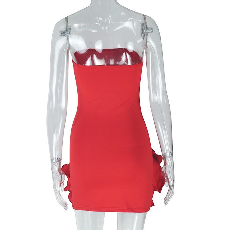 Vestido mini de tubo con espalda descubierta y apliques de flores 
