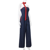 Haut tube en jean avec ourlet en dentelle et corset à lacets 