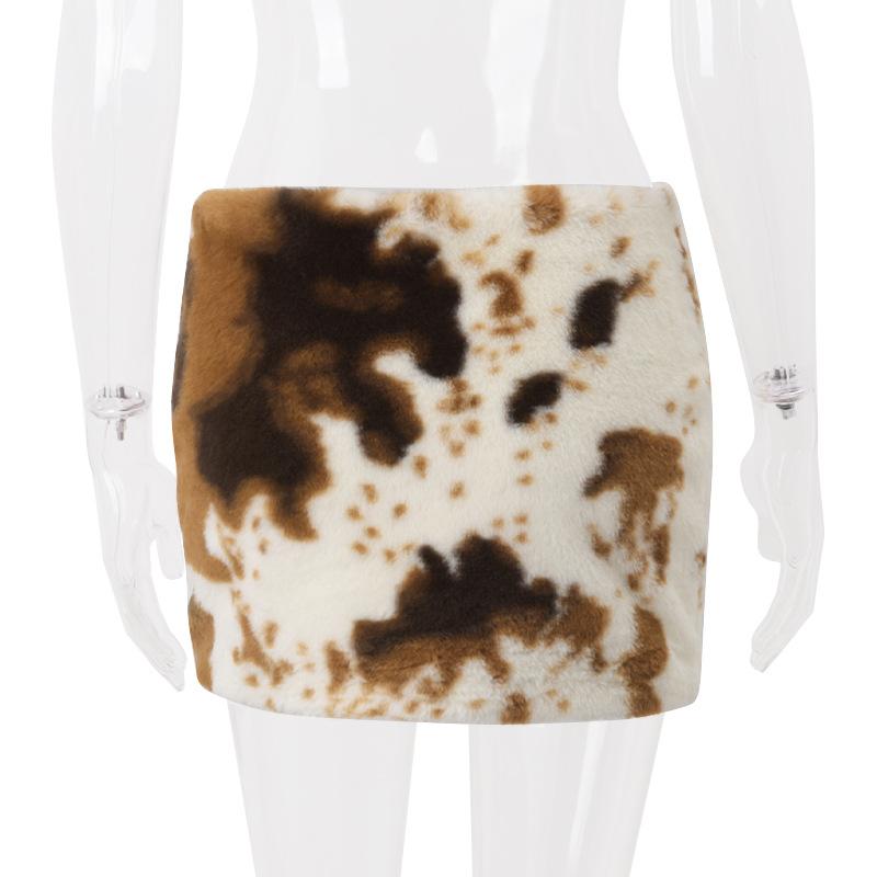 Mini-jupe contrastée zippée et tie-dye duveteuse 