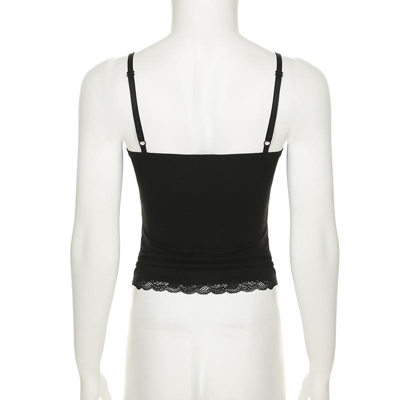 Haut camisole dos nu avec ourlet en dentelle et appliques florales 