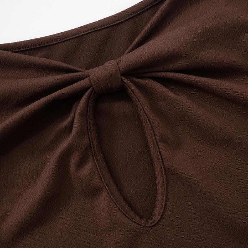 Knotted hollow out long sleeve v neck ruched top