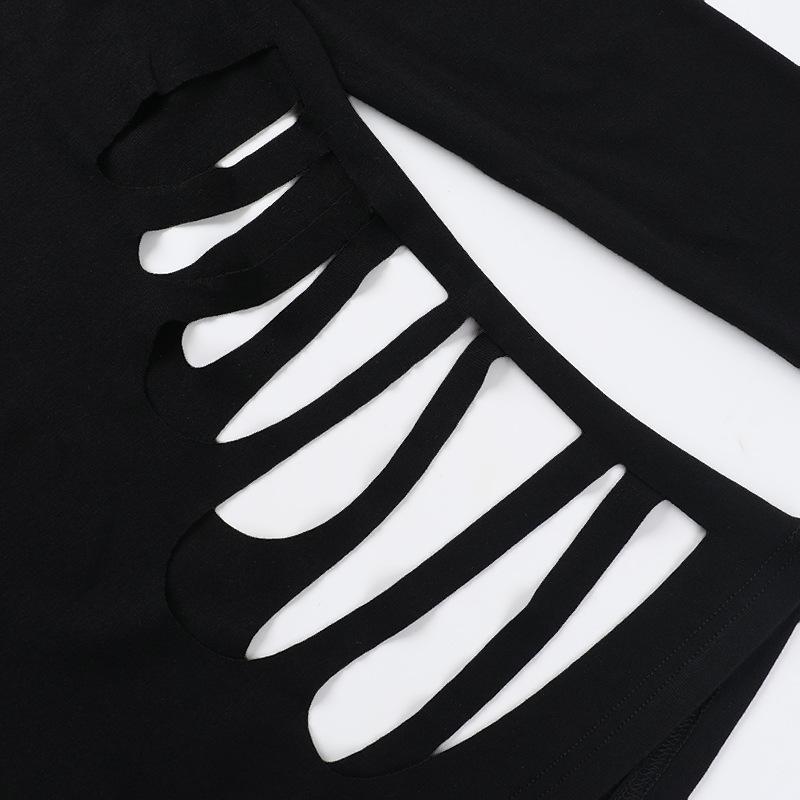 Long sleeve hollow out high neck irregular top