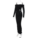 Off shoulder long sleeve hollow out maxi dress