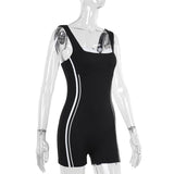 V neck backless contrast tank romper