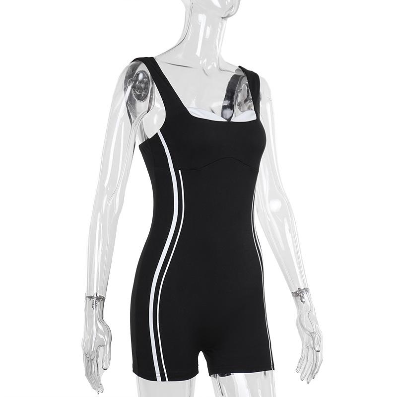 V neck backless contrast tank romper