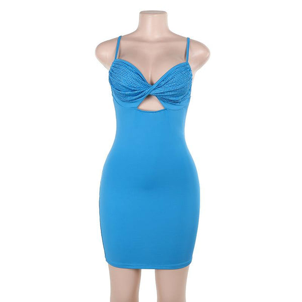 Hollow out v neck ruched backless cami mini dress