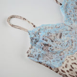 Leopard print v neck lace hem cami mini dress
