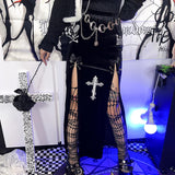 Slit bowknot skull pattern velvet maxi skirt