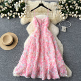 Vestido largo camisola con cuello en U y cremallera y apliques florales 