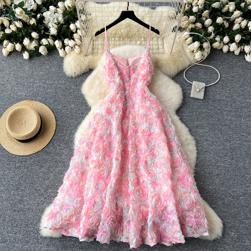 Vestido largo camisola con cuello en U y cremallera y apliques florales 