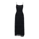 U neck cross print backless solid cami maxi dress