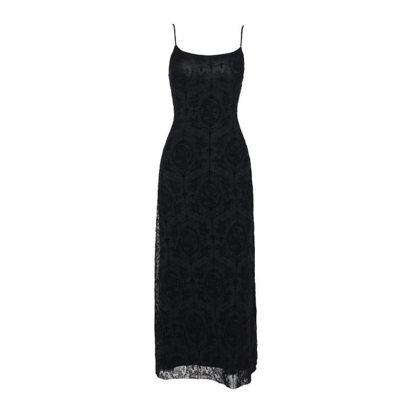 U neck cross print backless solid cami maxi dress