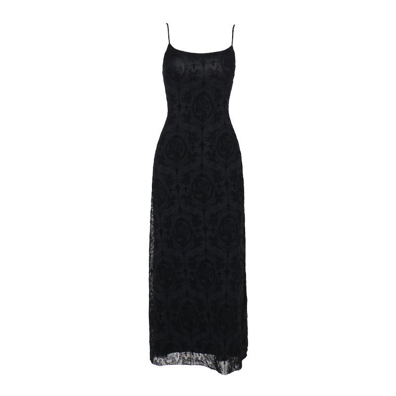 U neck cross print backless solid cami maxi dress