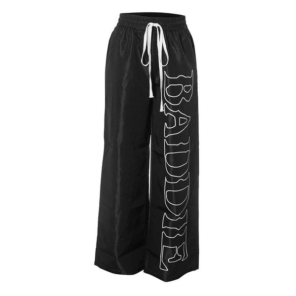 Pantalon taille moyenne avec cordon de serrage et imprimé lettre à nouer soi-même, poches 