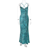 Robe longue à imprimé léopard, col bénitier et dos croisé 
