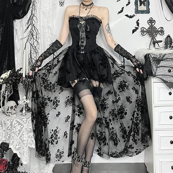 Robe midi à volants, smockée, boutonnée, ruban, imprimé fleuri 