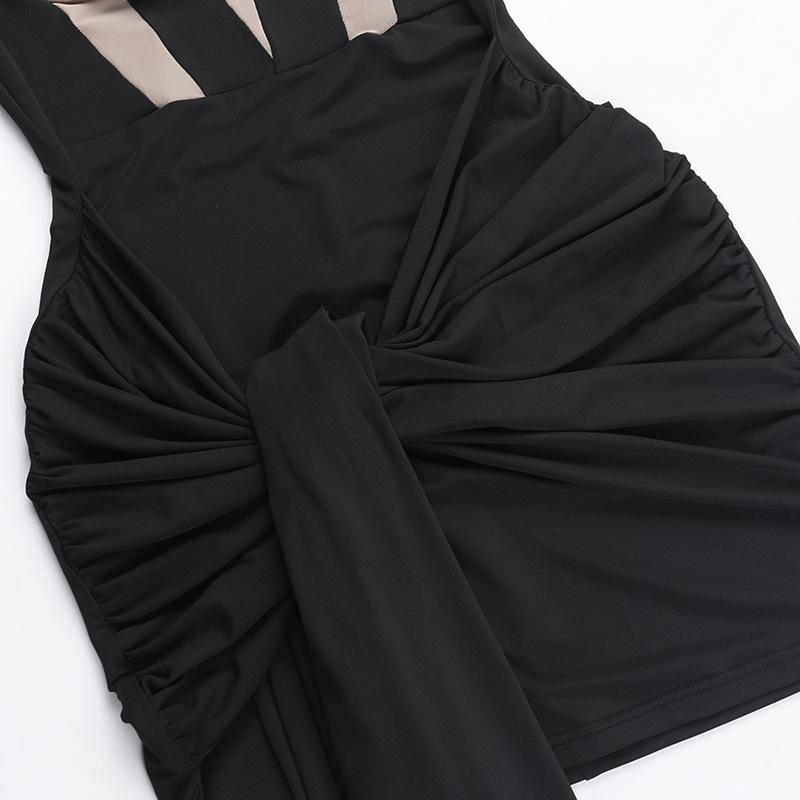 Vestido mini camisola sin espalda de malla fruncida 