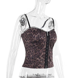 Top camisola sin espalda con volantes y estampado de leopardo con cuello en V 