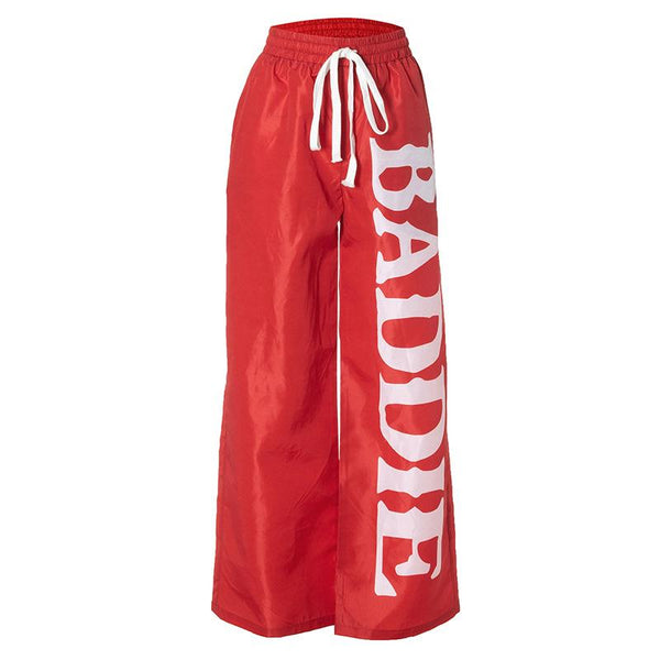 Pantalon taille moyenne avec cordon de serrage et imprimé lettre à nouer soi-même, poches 