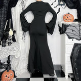 Long flared sleeve hollow out crewneck maxi dress