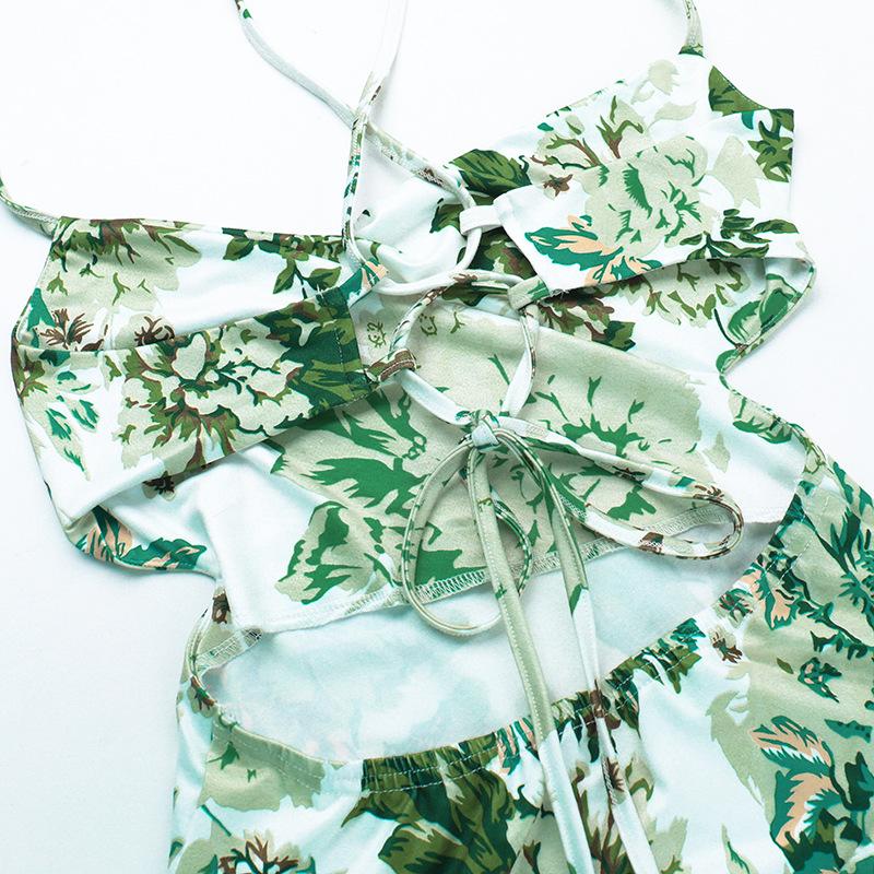 Robe midi à imprimé fleuri, dos croisé, col en U et fente 