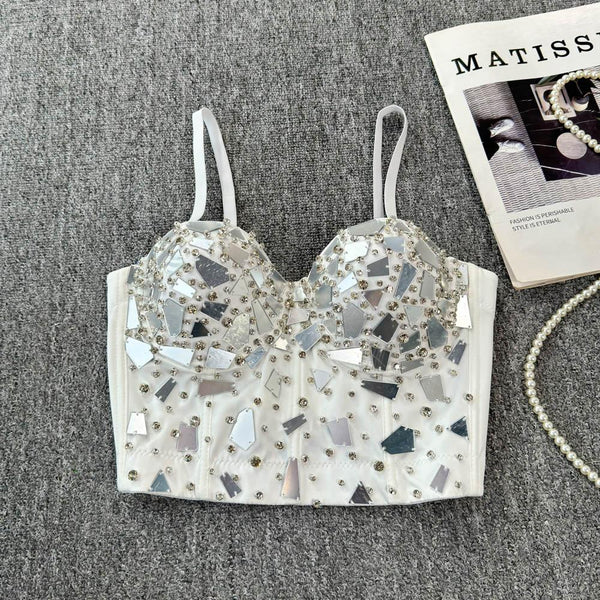 V neck beaded button backless cami top