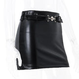 PU leather zip-up A line solid mini skirt