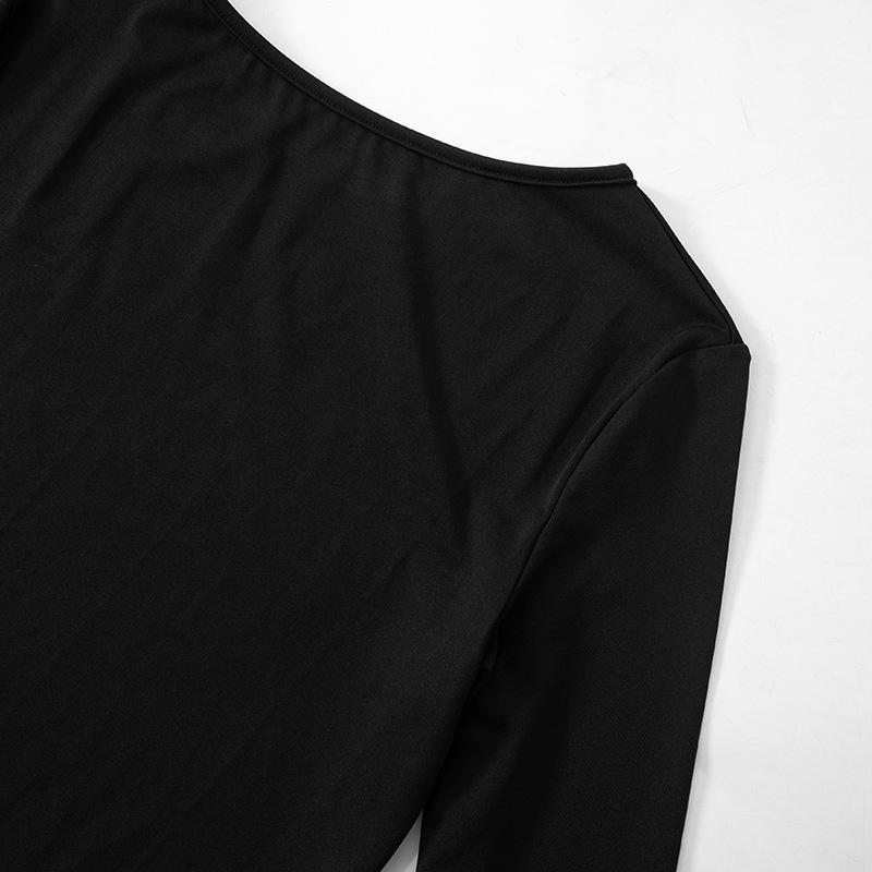 Vestido mini liso con cuello redondo y manga larga fruncida 