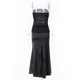 Robe midi à bretelles fines en maille fendue et froncée 