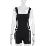 V neck backless contrast tank romper