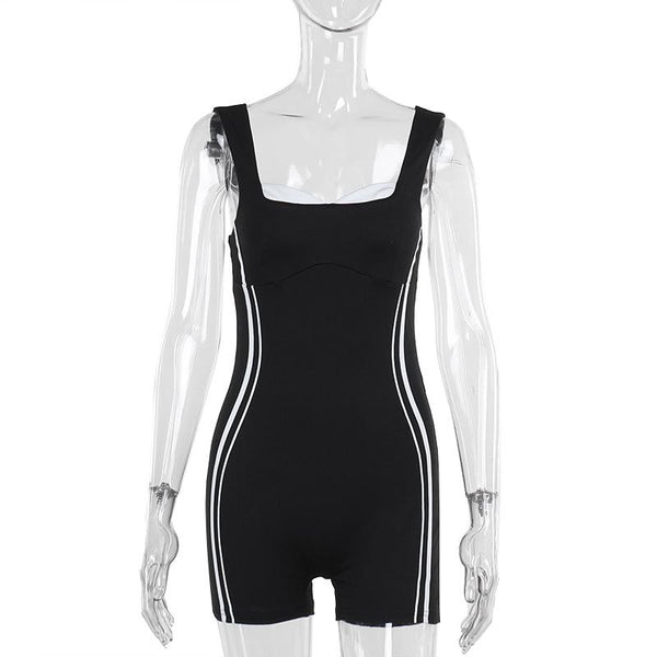 V neck backless contrast tank romper