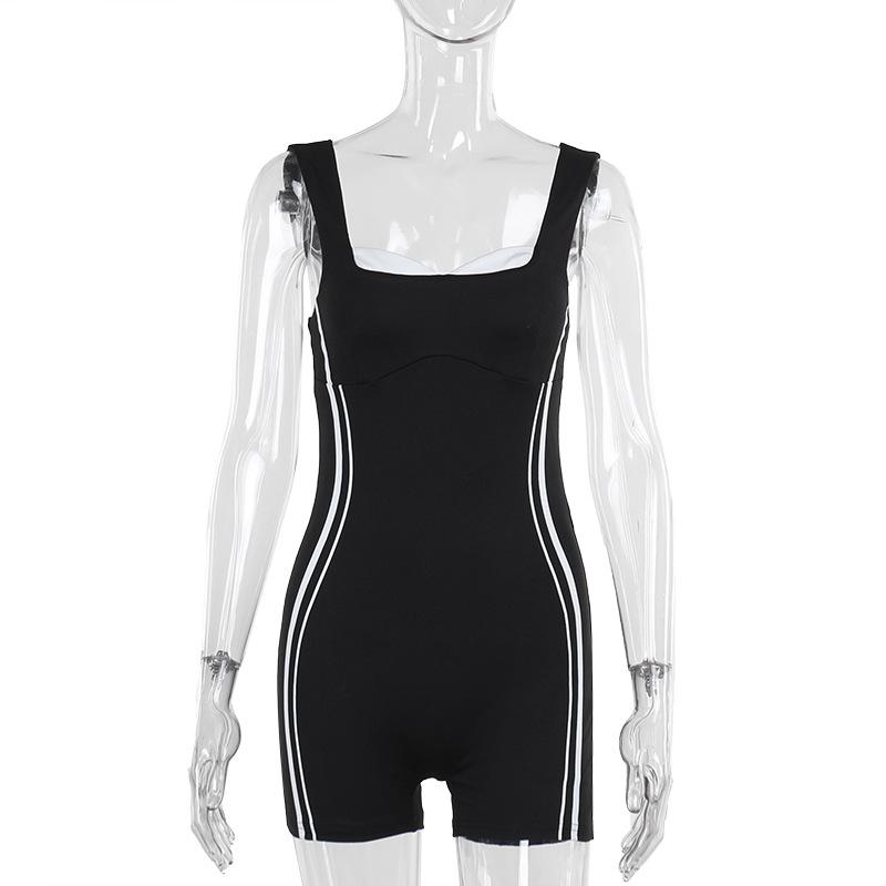V neck backless contrast tank romper