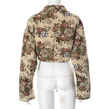 Top con estampado de flores, manga larga, cierre de cremallera y cordón ajustable 