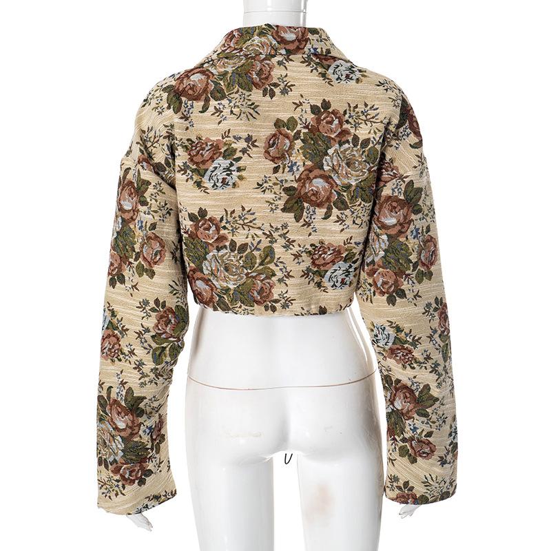 Top con estampado de flores, manga larga, cierre de cremallera y cordón ajustable 