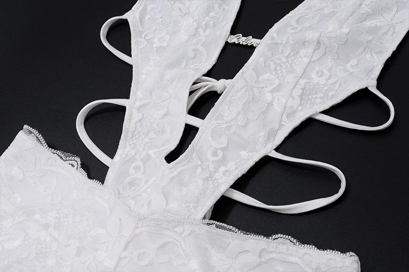 Halter self tie lace hem hollow out mini dress
