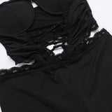 Hollow out lace hem v neck corset cami jumpsuit