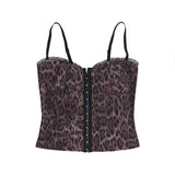 Top camisola sin espalda con volantes y estampado de leopardo con cuello en V 