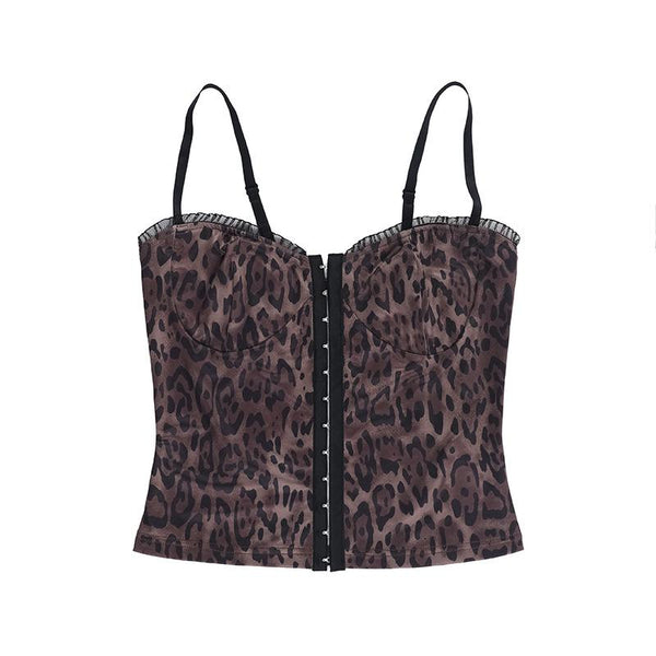 Top camisola sin espalda con volantes y estampado de leopardo con cuello en V 