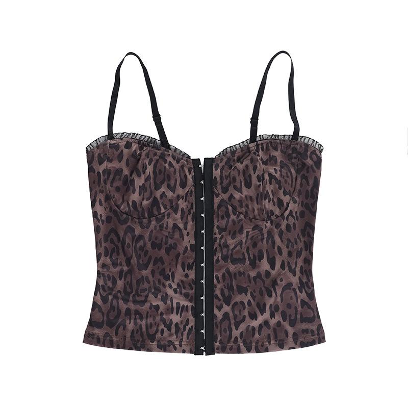 Top camisola sin espalda con volantes y estampado de leopardo con cuello en V 