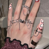 Bague en argent avec chaîne en métal croisé, 7 pièces