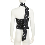 Haut asymétrique dos nu à pois irréguliers 