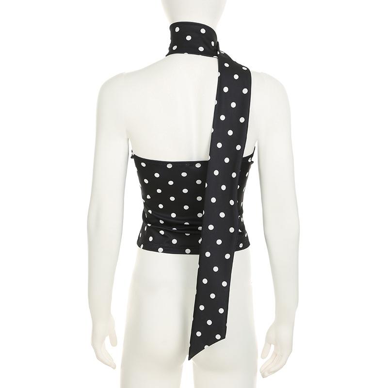 Haut asymétrique dos nu à pois irréguliers 