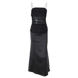 Robe midi à bretelles fines en maille fendue et froncée 
