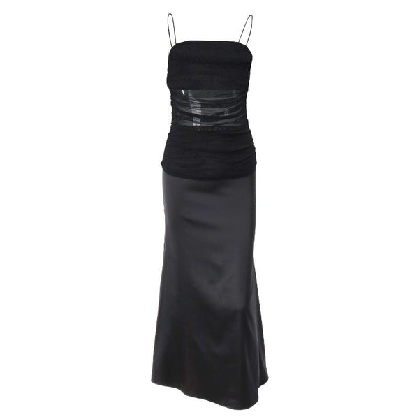 Robe midi à bretelles fines en maille fendue et froncée 