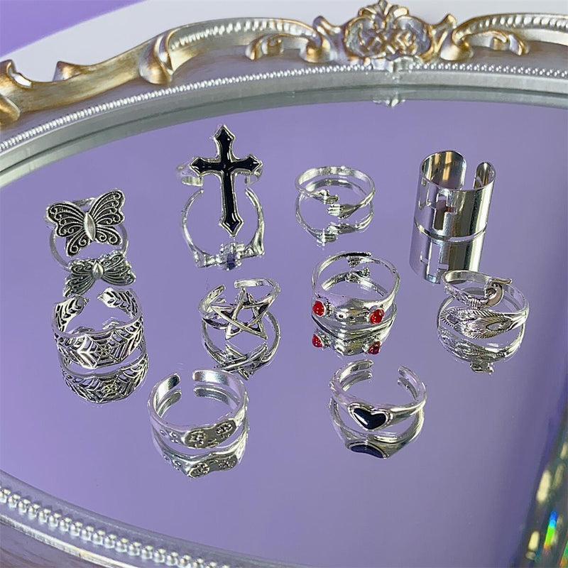 Bague croix papillon étoile cœur 10 pièces